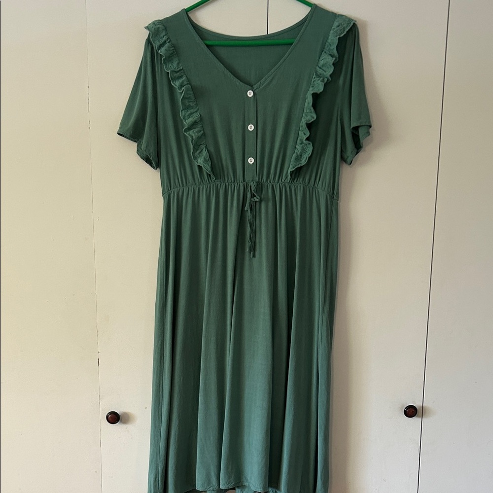 Green Ruffle-Trim V-Neck Women’s Dress SHEIN XL